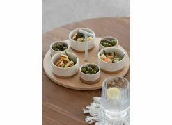 Aperoset 29x29cm - keramiek & bamboe - wit & naturel- Hapjes