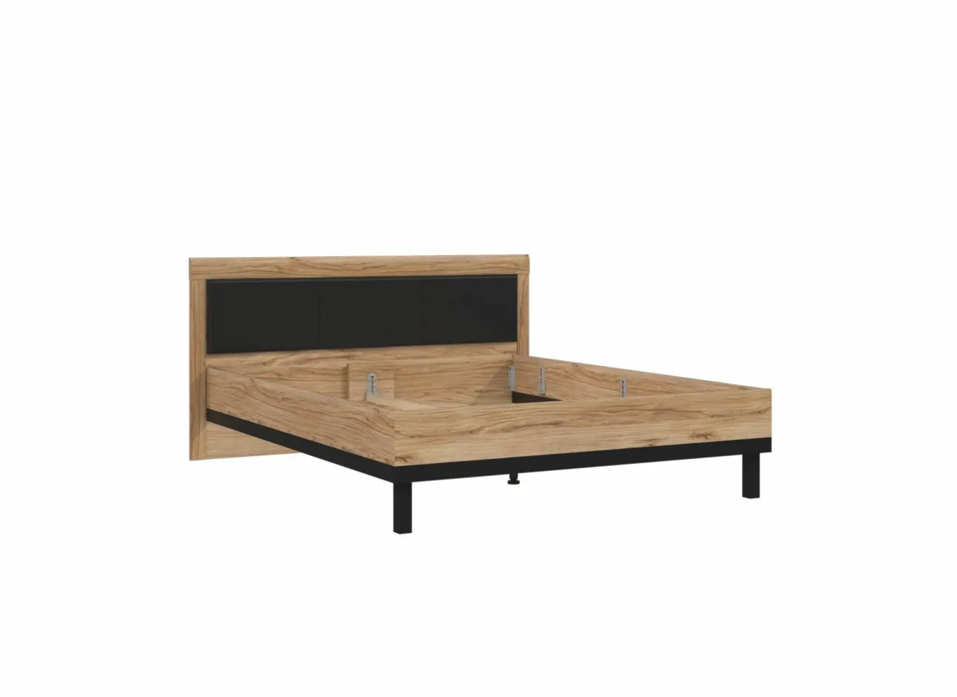 Tweepersoonsbedden|Bed Dalate 160x200cm - decor - kastanje eik & mat zwart