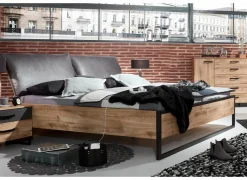 Tweepersoonsbedden|Bed Detroit II 160x200cm - decor - eik & zwart staal