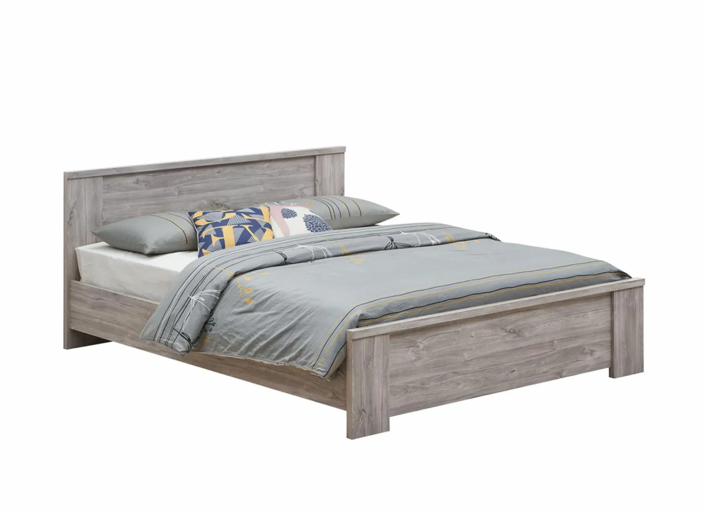 Bed Elias 180x200cm - decor - grijze eik- Tweepersoonsbedden