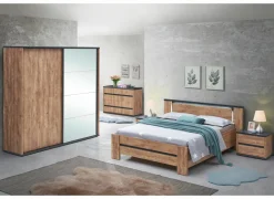 Tweepersoonsbedden|Bed Elsa 180x200cm - decor - industrial oak & black