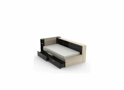 Bed Life 90x190/200cm - decor - kronberg eik & zwart met opbergruimte- Eenpersoonsbedden|Eenpersoonsbedden