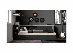 Bed Life 90x190/200cm - decor - kronberg eik & zwart met opbergruimte- Eenpersoonsbedden|Eenpersoonsbedden