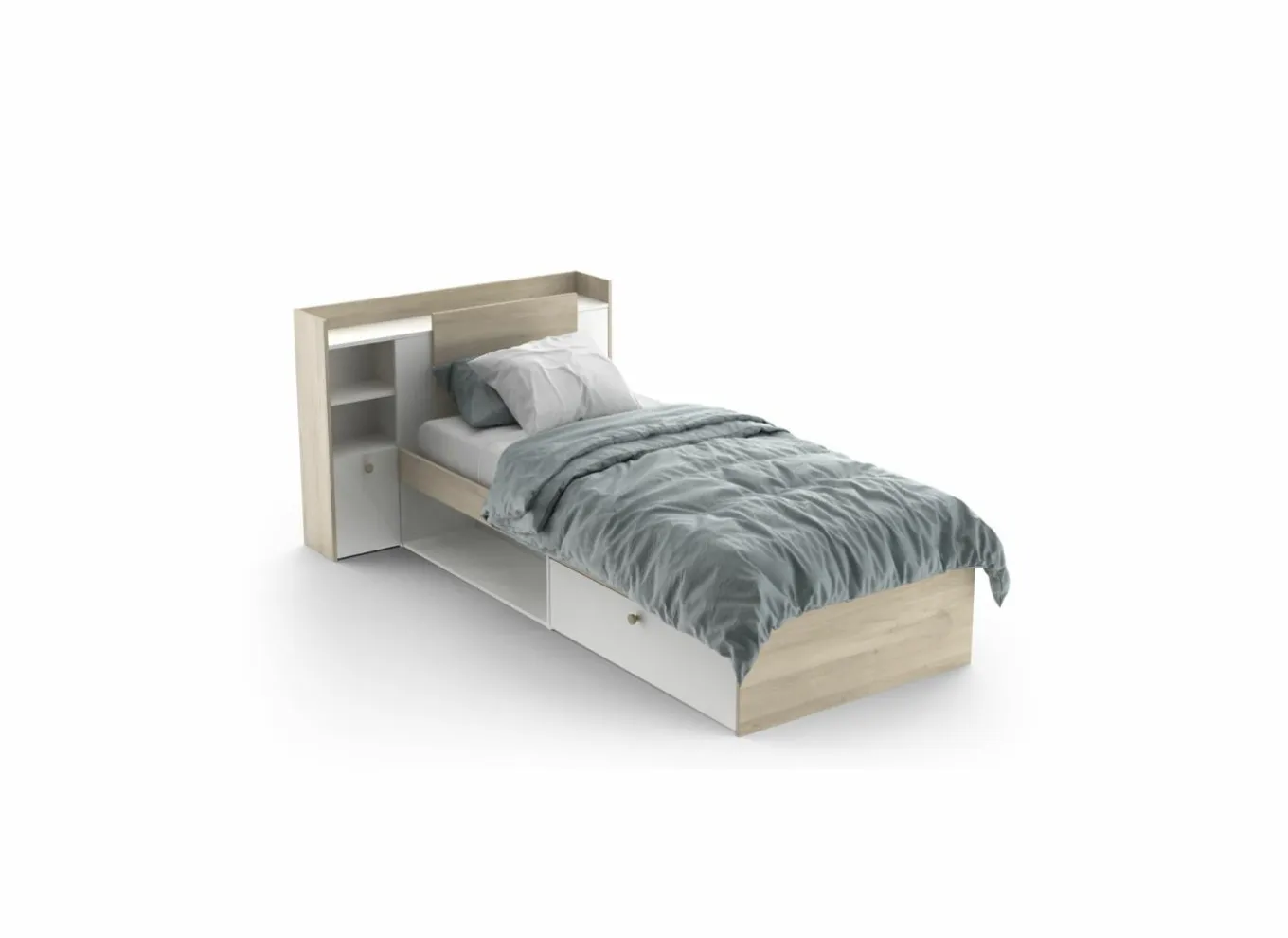 Eenpersoonsbedden|Eenpersoonsbedden|Bed Life 90x190/200cm - decor - kronberg eik & wit met opbergruimte