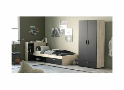 Bed Life 90x190/200cm - decor - kronberg eik & zwart met opbergruimte- Eenpersoonsbedden|Eenpersoonsbedden