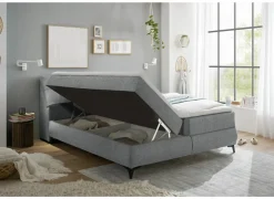 Compleet Bed|Boxsprings|Bedbox Atlantis 180x200cm - stof - grijs met opbergruimte