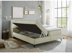 Compleet Bed|Boxsprings|Bedbox Atlantis 180x200cm - stof - ivoor met opbergruimte