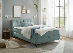 Compleet Bed|Boxsprings|Bedbox Atlantis 140x200cm - stof - munt met opbergruimte