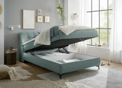 Compleet Bed|Boxsprings|Bedbox Atlantis 140x200cm - stof - munt met opbergruimte