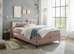 Compleet Bed|Boxsprings|Bedbox Atlantis 140x200cm - stof - flamingo met opbergruimte