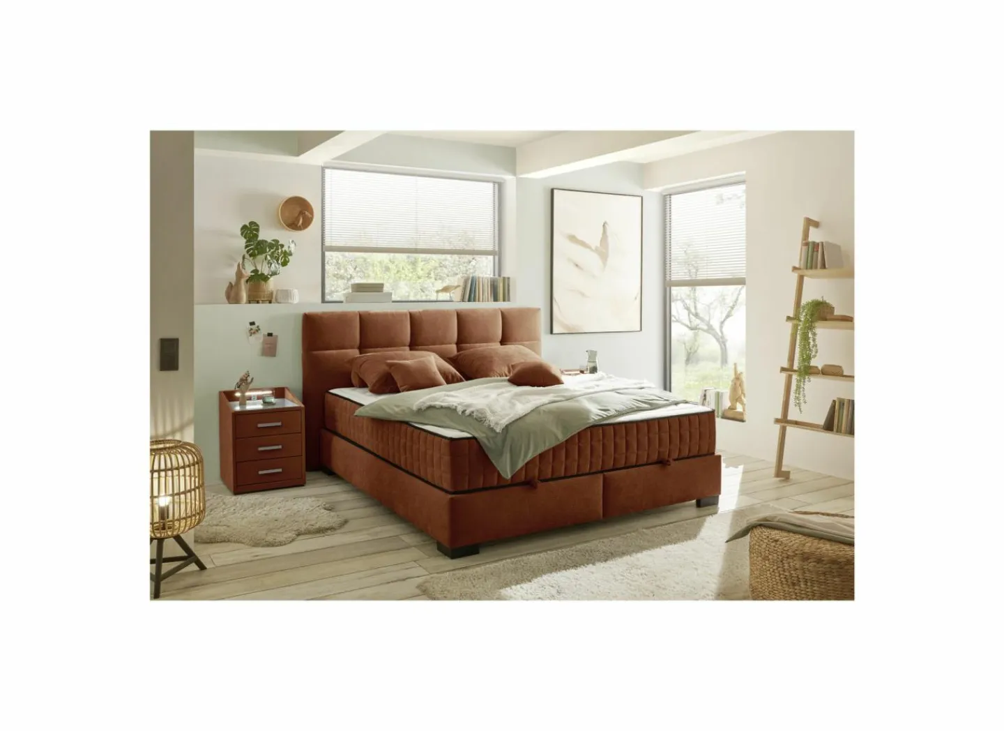 Bedbox Nagol A 180x200cm - stof - cognac met opbergruimte- Compleet Bed|Tweepersoonsbedden