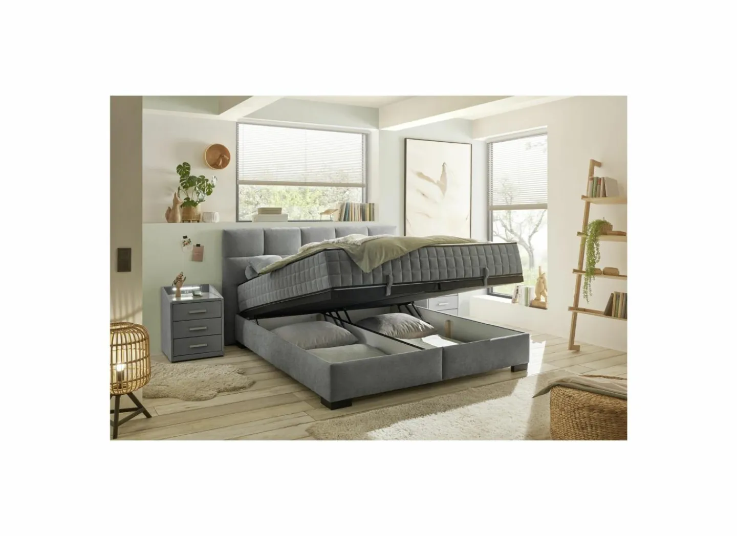 Bedbox Nagol A 180x200cm - stof - antraciet met opbergruimte- Compleet Bed|Tweepersoonsbedden