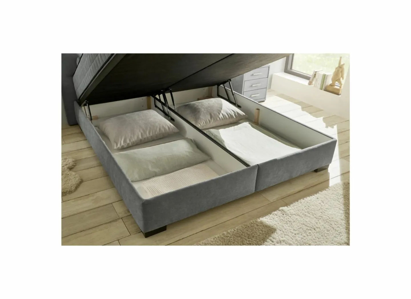 Bedbox Nagol A 180x200cm - stof - antraciet met opbergruimte- Compleet Bed|Tweepersoonsbedden