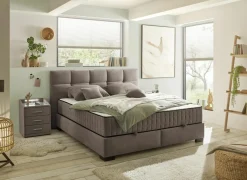 Compleet Bed|Tweepersoonsbedden|Bedbox Nagol A 160x200cm - stof - stone met opbergruimte