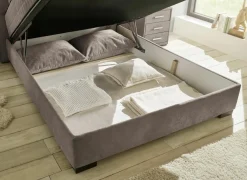 Compleet Bed|Tweepersoonsbedden|Bedbox Nagol A 160x200cm - stof - stone met opbergruimte