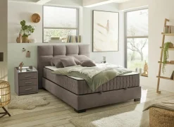 Compleet Bed|Boxsprings|Bedbox Nagol A 120x200cm - stof - stone met opbergruimte