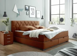 Bedbox Nagol B 180x200cm - stof - cognac met opbergruimte- Boxsprings