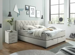 Compleet Bed|Tweepersoonsbedden|Bedbox Nagol B 160x200cm - stof - zand met opbergruimte