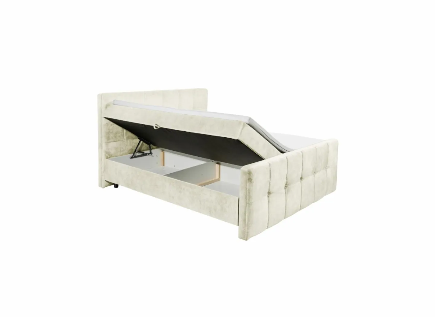 Bedbox Valetta 160x200cm - stof - crème met opbergruimte- Compleet Bed|Boxsprings