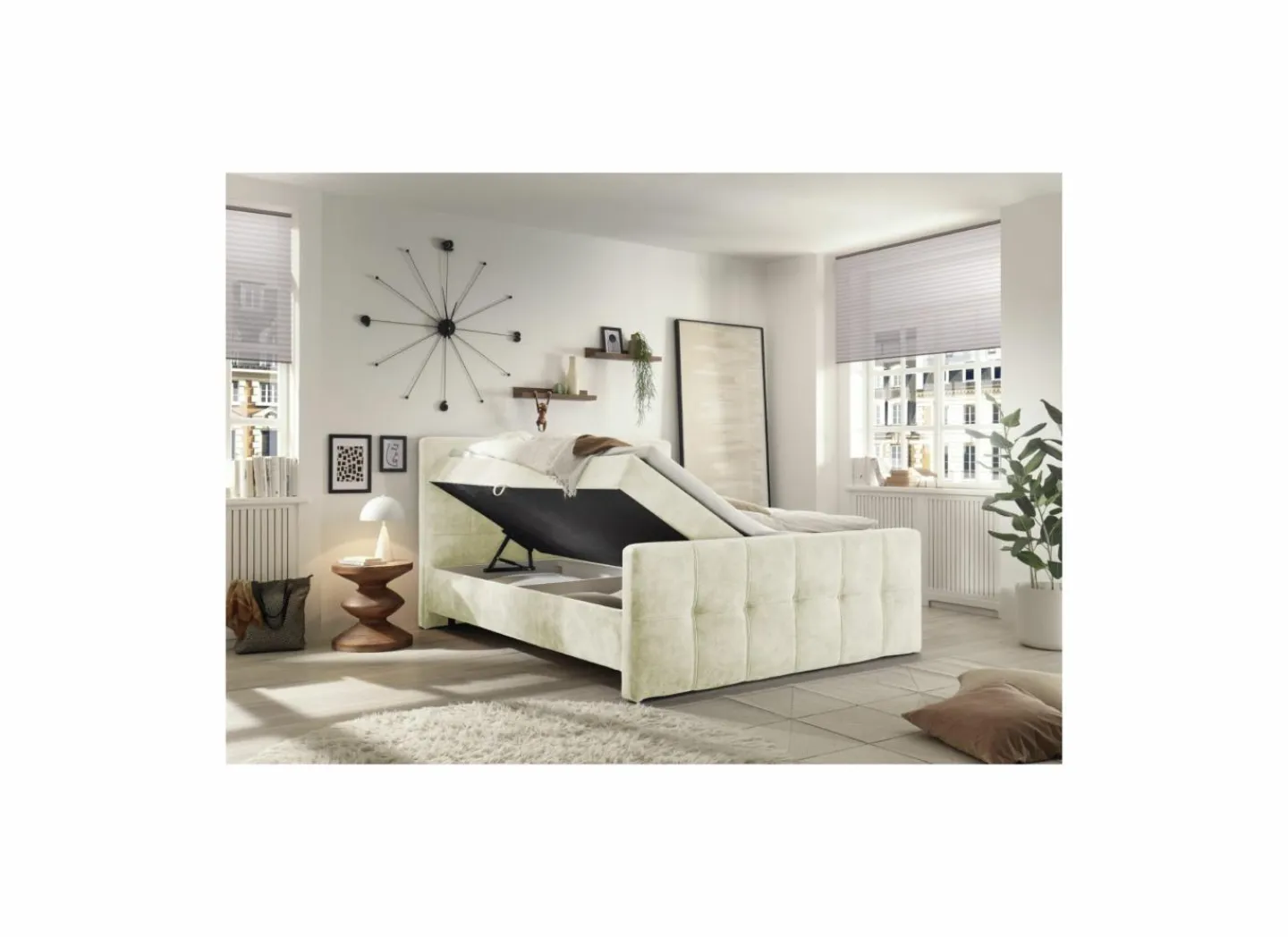 Bedbox Valetta 160x200cm - stof - crème met opbergruimte- Compleet Bed|Boxsprings