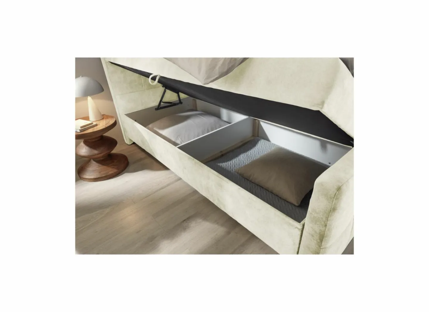 Bedbox Valetta 160x200cm - stof - crème met opbergruimte- Compleet Bed|Boxsprings