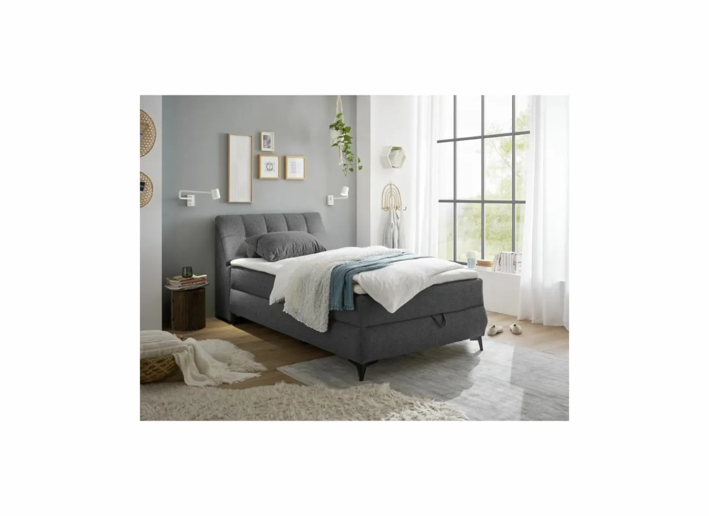 Bedbox 120x200cm - stof - antraciet met opbergruimte- Compleet Bed|Boxsprings