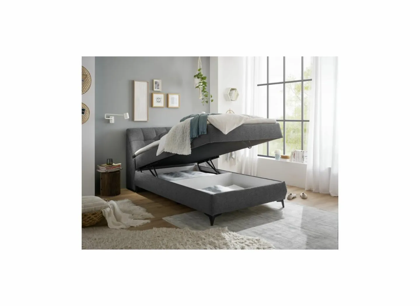 Bedbox 120x200cm - stof - antraciet met opbergruimte- Compleet Bed|Boxsprings