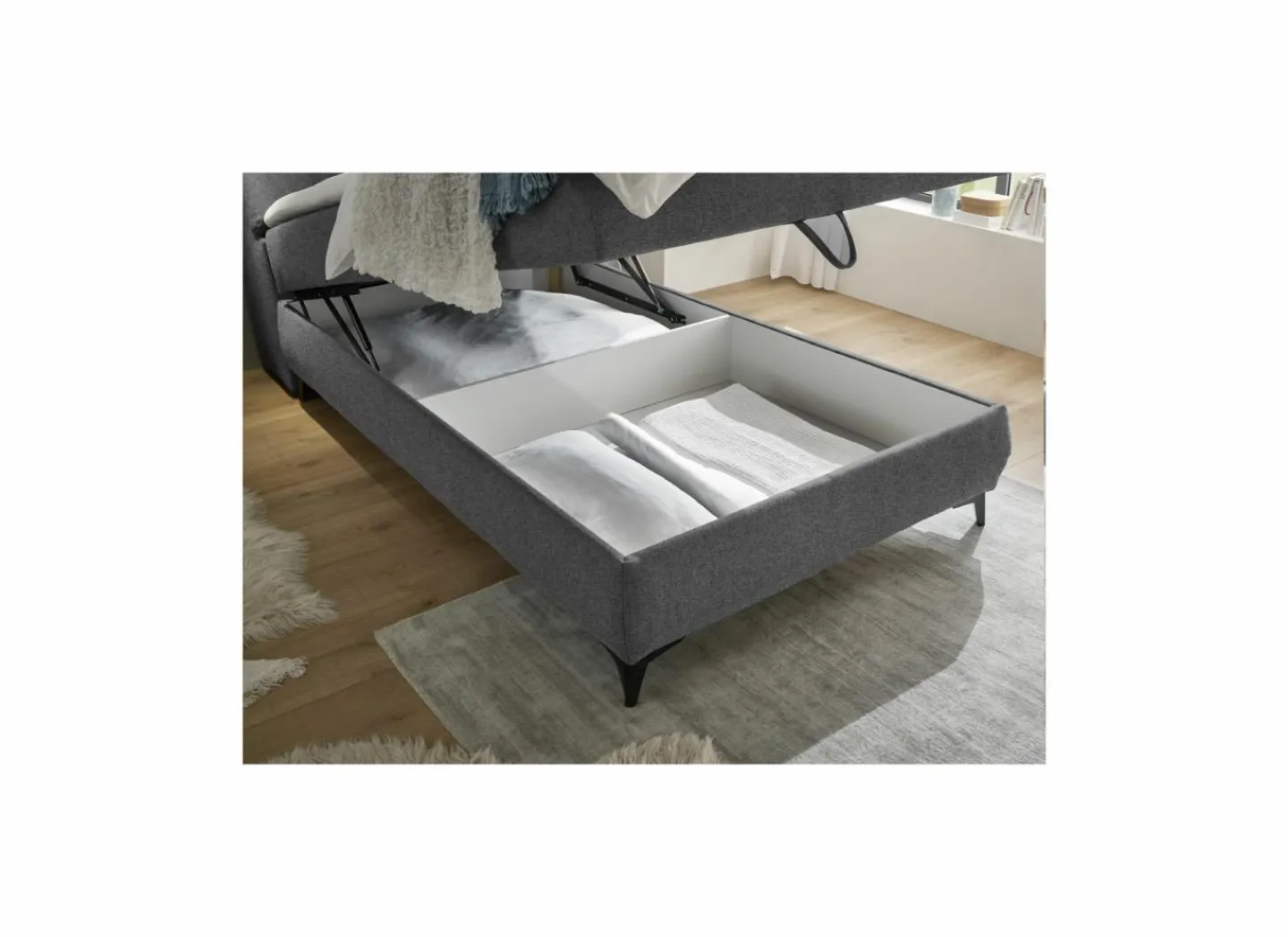 Bedbox 120x200cm - stof - antraciet met opbergruimte- Compleet Bed|Boxsprings