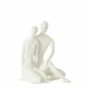 Beeld Koppel Zittend H35,5cm - polystone - wit- Decoratieve Accessoires