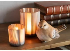 Beeldje Vogel H10cm - porselein - bruin- Decoratieve Accessoires