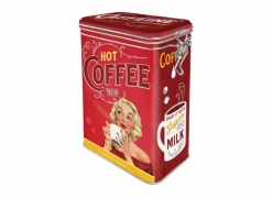 Opbergboxen|Bewaardozen|Bewaardoos Hot Coffee Now 11x8x18cm - metaal - meerkleurig