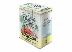 Opbergboxen|Bewaardozen|Bewaardoos Volkswagen Bulli Beach 11x14x20cm - metaal - wit & rood