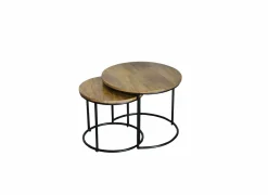 Bijzettafels|Bijzettafel Alvarez Ø55cm - mango massief - walnoot - set van 2