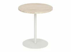 Bijzettafel Celen Ø40cm - travertijn & staal - wit & beige- Bijzettafels