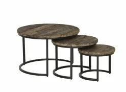 Bijzettafel Elunar Ø70cm - acacia massief - naturel - set van 3- Bijzettafels