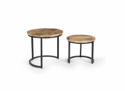 Bijzettafel Ines Ø50cm - mango massief - naturel - set van 2- Bijzettafels