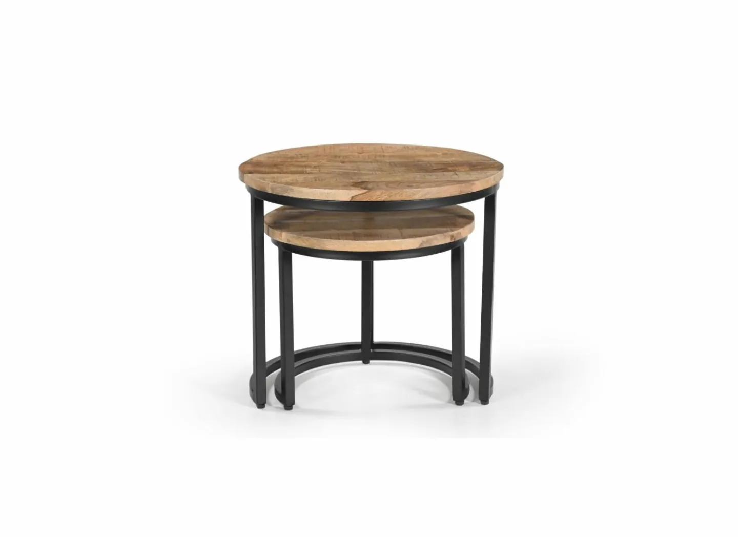 Bijzettafel Ines Ø50cm - mango massief - naturel - set van 2- Bijzettafels