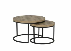 Bijzettafel SL2303 Ø76xH45,5cm/Ø56xH38,5cm - decor & metaal - scarlet oak set van 2- Bijzettafels