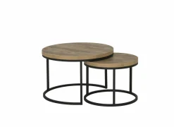 Bijzettafels|Bijzettafel SL2303  Ø76xH45,5cm/Ø56xH38,5cm - decor & metaal - tropix set van 2