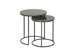 Bijzettafel Trail Ø48cm - marmer - bruin - set van 2- Bijzettafels