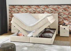 Boxsprings|Boxspring Amy 180x200cm - stof - ecru met opbergruimte