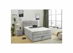 Boxsprings|Boxspring Amy 140x200cm - stof - lichtgrijs met opbergruimte