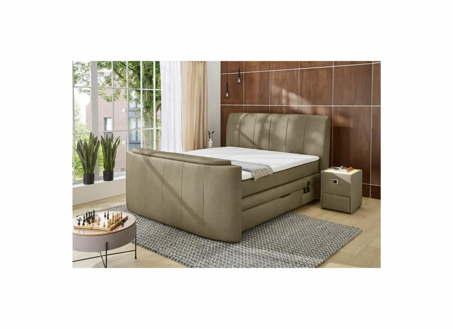 Boxspring Belair Max 180x200cm - stof - modder met tv-lift en opbergruimte- Compleet Bed|Tweepersoonsbedden