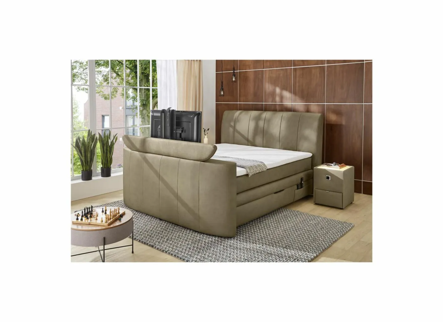 Boxspring Belair Max 180x200cm - stof - modder met tv-lift en opbergruimte- Compleet Bed|Tweepersoonsbedden