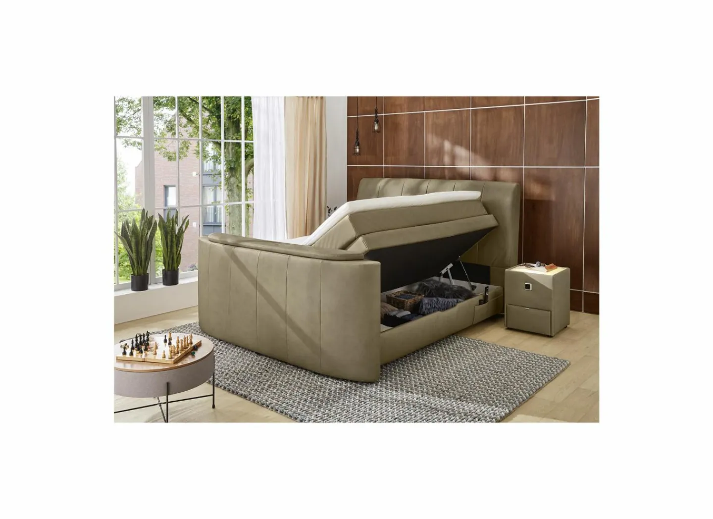 Boxspring Belair Max 180x200cm - stof - modder met tv-lift en opbergruimte- Compleet Bed|Tweepersoonsbedden