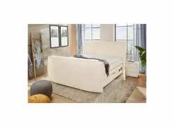 Boxspring Belair Mix 180x200cm - stof - ecru met tv-lift en opbergruimte- Compleet Bed|Tweepersoonsbedden