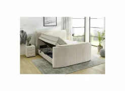 Boxspring Belair Mix 180x200cm - stof - beige met tv-lift en opbergruimte- Compleet Bed|Tweepersoonsbedden