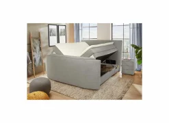 Compleet Bed|Tweepersoonsbedden|Boxspring Belair Mix 180x200cm - stof - lichtgrijs met tv-lift en opbergruimte