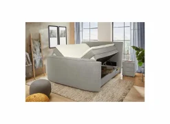 Boxspring Belair Normal 180x200cm - stof - lichtgrijs met tv-lift en opbergruimte- Compleet Bed|Boxsprings