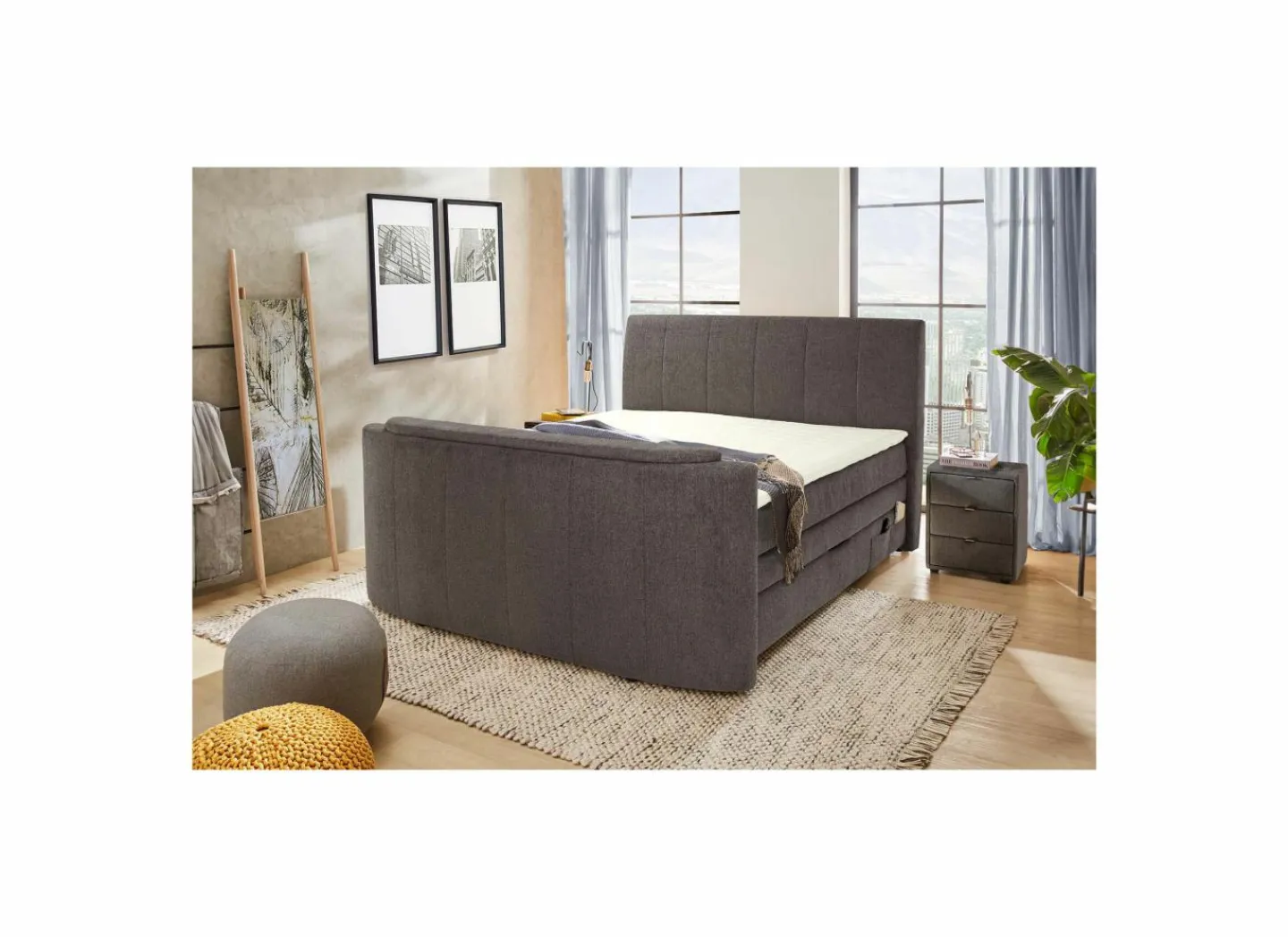 Boxspring Belair Normal 180x200cm - stof - antraciet met tv-lift en opbergruimte- Compleet Bed|Boxsprings